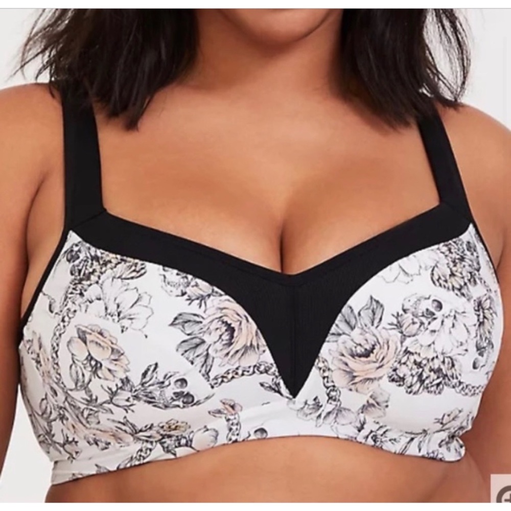 Torrid White Skull Floral & Black Lightly Lined Underwire Sports Bra 40G